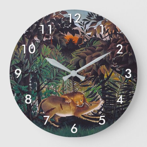 Henri Rousseau _ The Hungry Lion Large Clock
