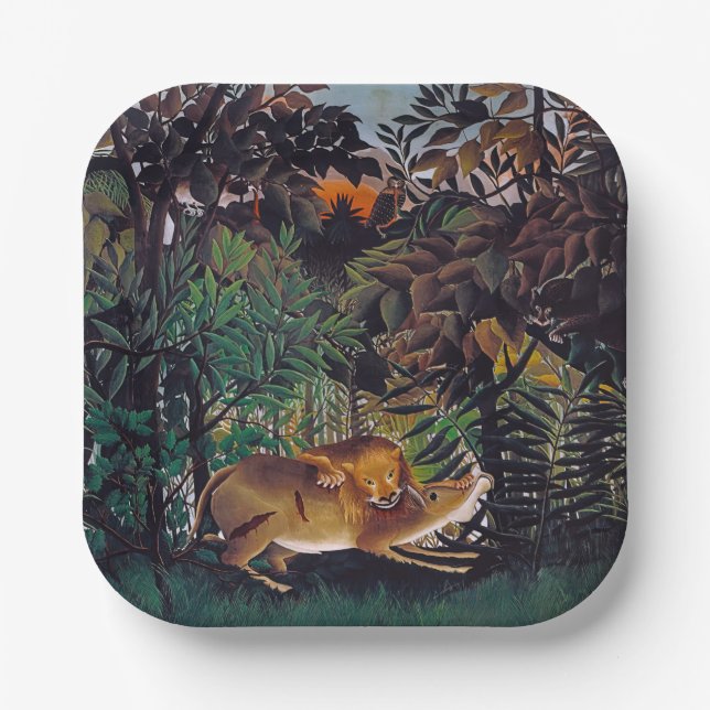 Henri Rousseau - The Hungry Lion Paper Plates (Front)