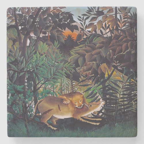 Henri Rousseau _ The Hungry Lion Stone Coaster