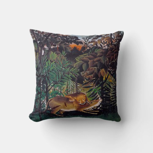 Henri Rousseau _ The Hungry Lion Throw Pillow