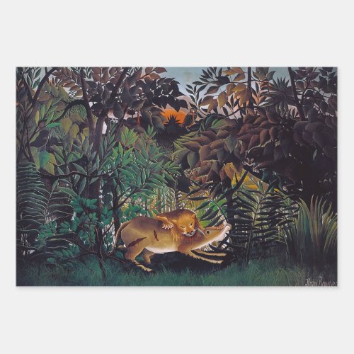 Henri Rousseau _ The Hungry Lion Wrapping Paper Sheets