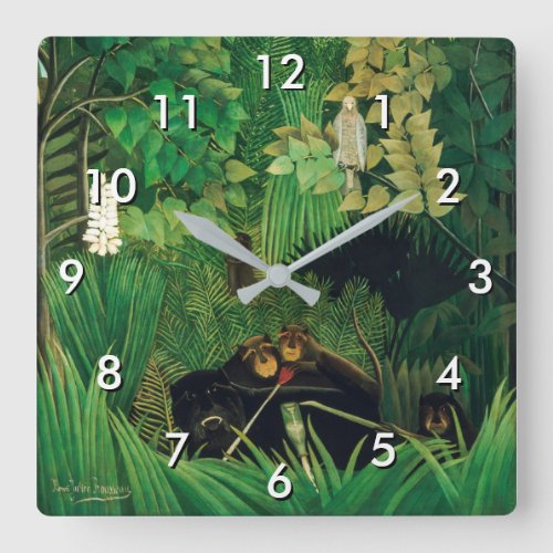 Henri Rousseau _ The Merry Jesters Square Wall Clock