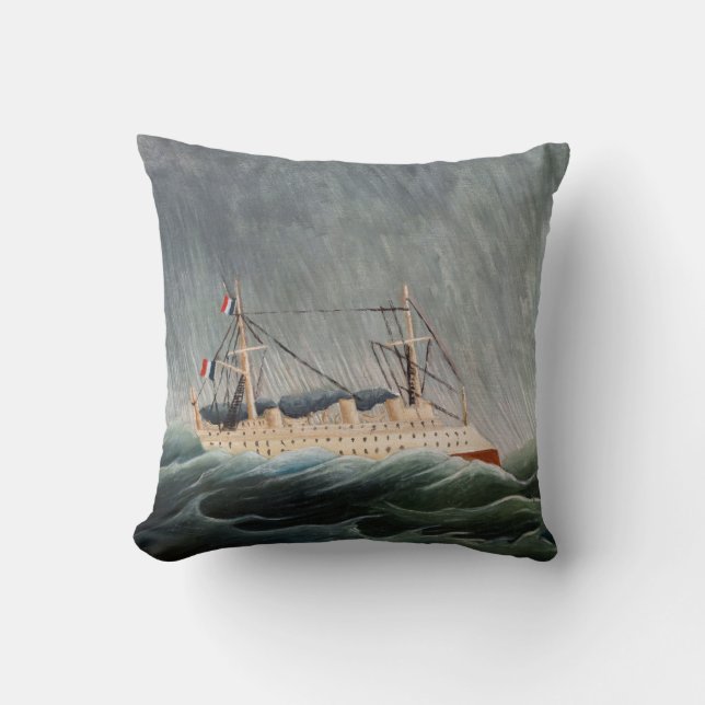 Henri Rousseau - The Ship in the Tempest Throw Pillow (Front)