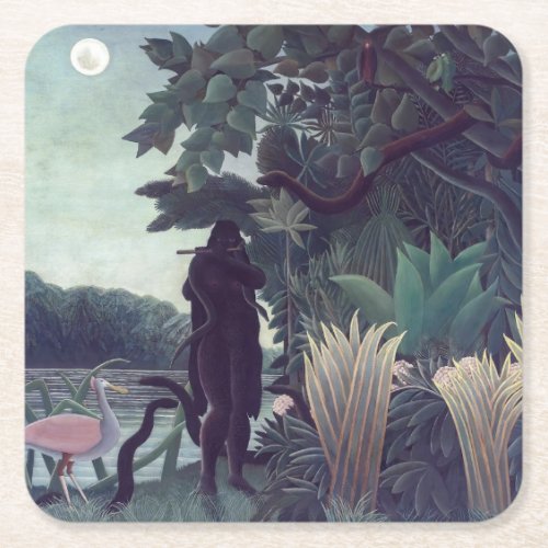 Henri Rousseau _ The Snake Charmer Square Paper Coaster