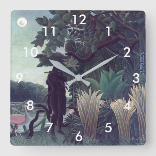 Henri Rousseau _ The Snake Charmer Square Wall Clock