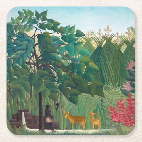 Henri Rousseau _ The Waterfall Square Paper Coaster