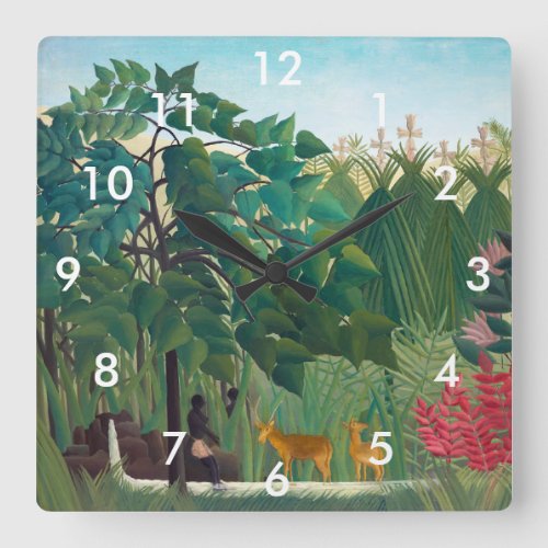 Henri Rousseau _ The Waterfall Square Wall Clock