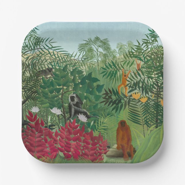 Henri Rousseau - Tropical Forest with Monkeys Paper Plates (Front)