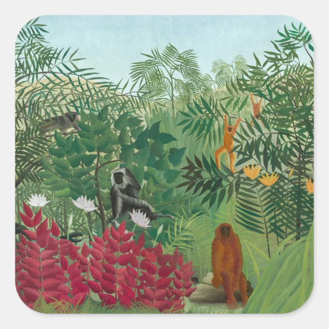Henri Rousseau - Tropical Forest with Monkeys Square Sticker (Front)