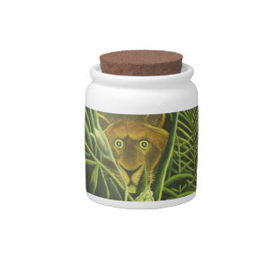 Henri Rousseau Tropical Jungle Lion Vintage Print Candy Jar