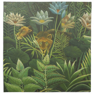 Henri Rousseau Tropical Jungle Lion Vintage Print Cloth Napkin