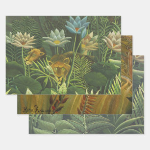 Henri Rousseau Tropical Jungle Lion Vintage Print Wrapping Paper Sheets
