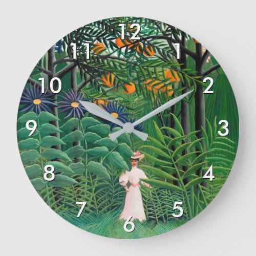 Henri Rousseau _ Woman Walking at Exotic Forest Large Clock