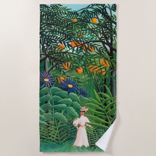 Henri Rousseau _ Woman Walking in an Exotic Forest Beach Towel