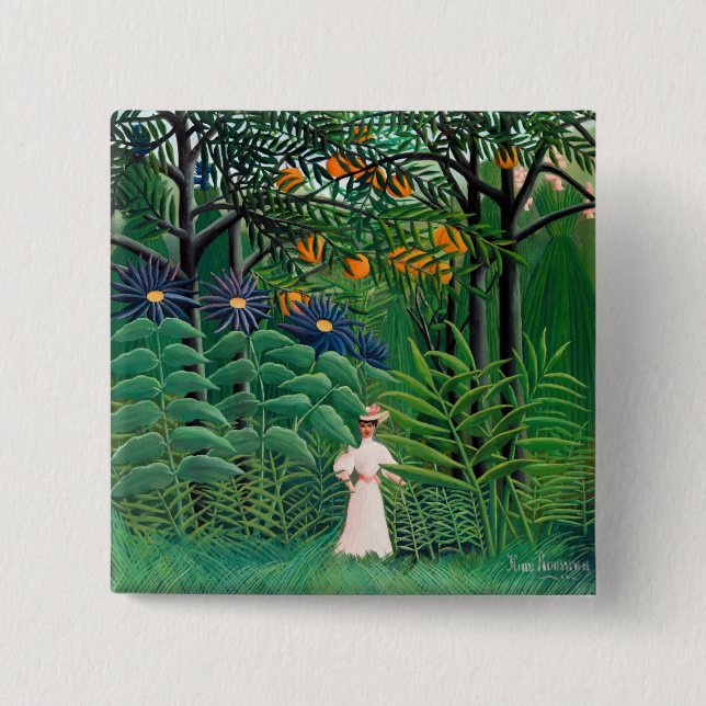 Henri Rousseau - Woman Walking in an Exotic Forest Button (Front)