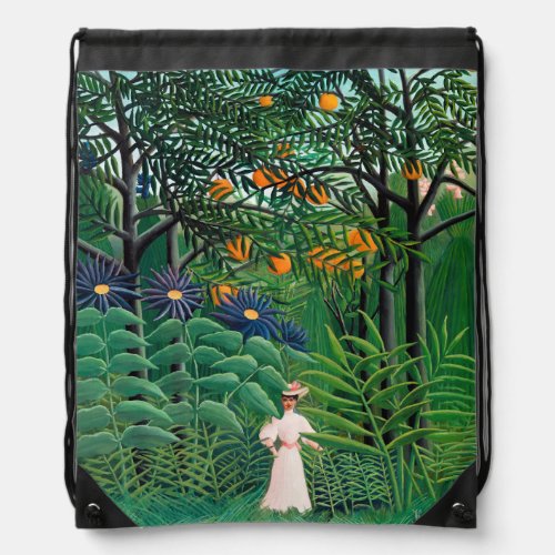 Henri Rousseau _ Woman Walking in an Exotic Forest Drawstring Bag