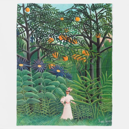 Henri Rousseau _ Woman Walking in an Exotic Forest Fleece Blanket