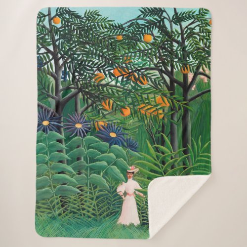 Henri Rousseau _ Woman Walking in an Exotic Forest Sherpa Blanket