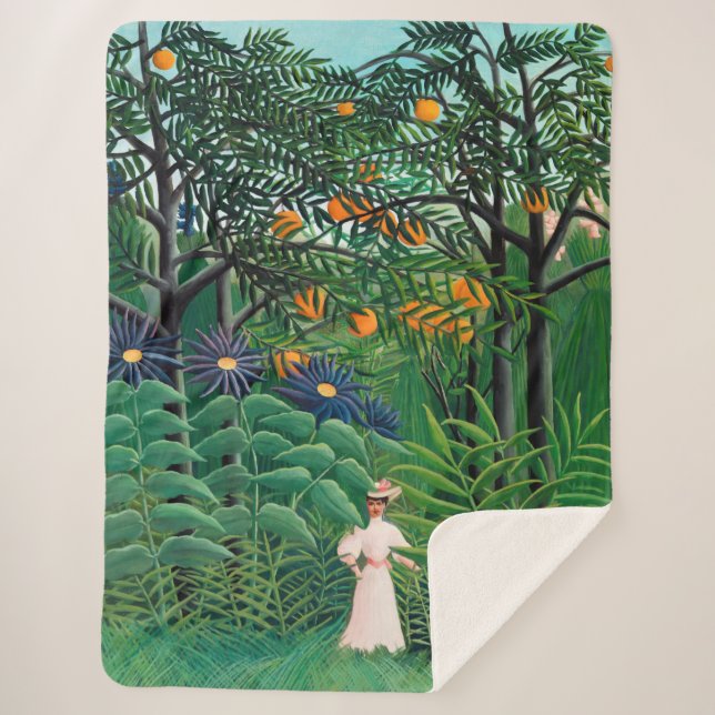 Henri Rousseau - Woman Walking in an Exotic Forest Sherpa Blanket (Front)