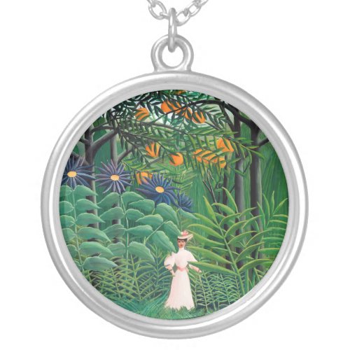 Henri Rousseau _ Woman Walking in an Exotic Forest Silver Plated Necklace