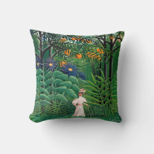 Henri Rousseau - Woman Walking in an Exotic Forest Throw Pillow