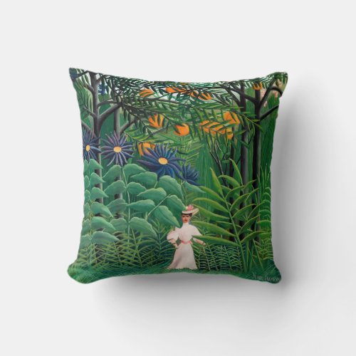 Henri Rousseau _ Woman Walking in an Exotic Forest Throw Pillow