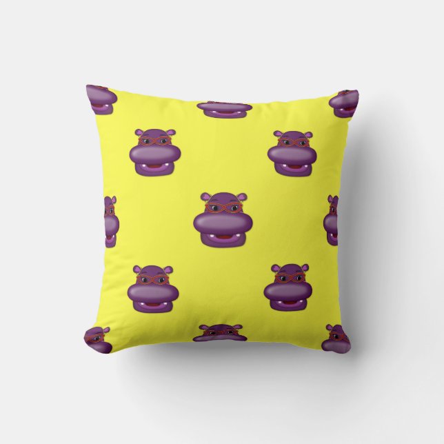 Henrietta Hippo Head Throw Pillow-Yellow Pillow (Front)