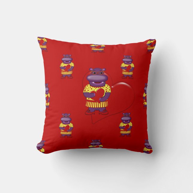 Henrietta Hippo Throw Pillow-Red Pillow (Front)