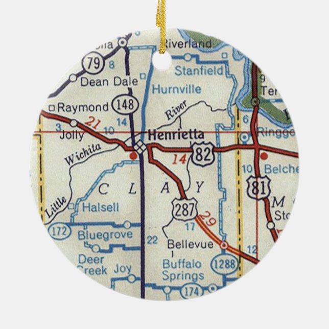 Henrietta TX Vintage Map Ceramic Ornament (Back)