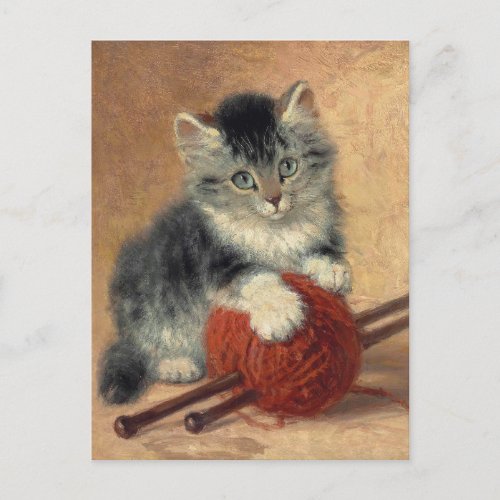 Henritte Ronner_Knip A kitten with a ball of wool Postcard