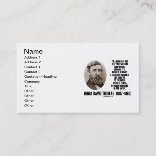 Henry David Thoreau Different Drummer Quote Business Card