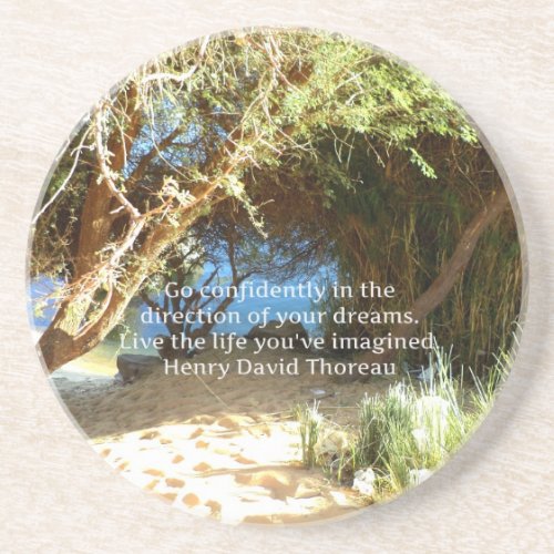 Henry David Thoreau Motivational Dream Quotation Sandstone Coaster