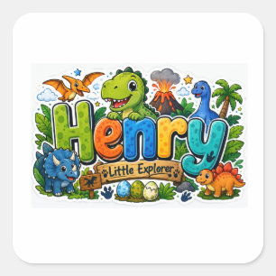 Henry Explorer Dinosaur Personalized Stricker Square Sticker