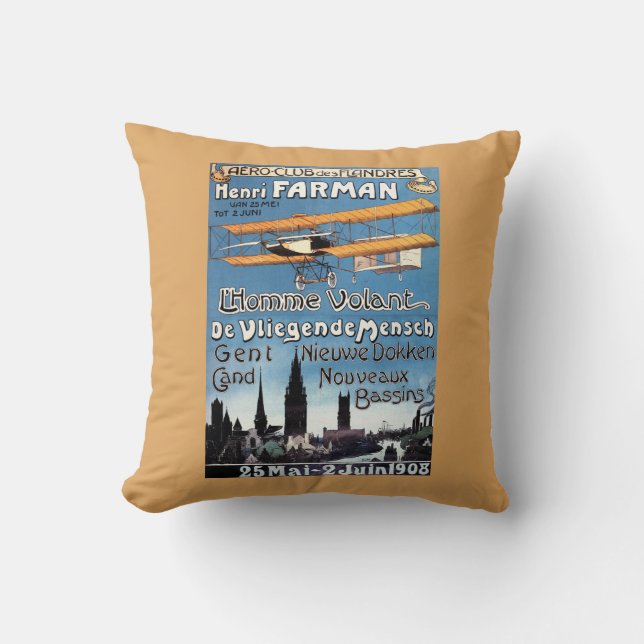 Henry Farman Flies the Flying Man Promo Poster Throw Pillow (Front)