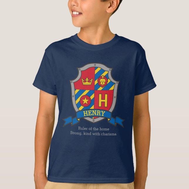 Henry H name meaning crest knights shield T-Shirt (Front)
