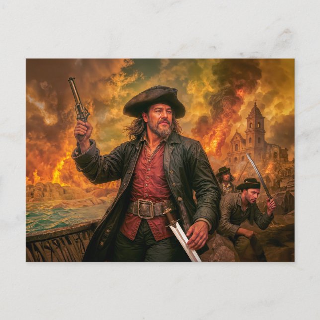 Henry Morgan Pirate Battle Portrait Postcard (Front)
