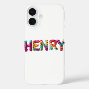 HENRY Name in Vibrant Crochet Pattern iPhone 16 Case