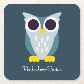 Henry The Owl Square Paper Coaster by peekaboobarn at Zazzle