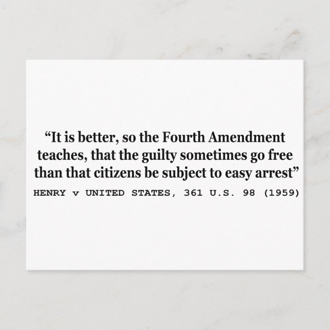 HENRY v UNITED STATES 361 US 98 1959 4th Amendment Postcard (Front)