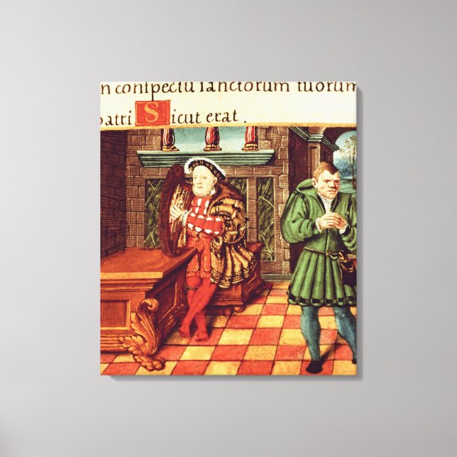 Henry VIII Playing a Harp with his Fool Wil Canvas Print (Front)