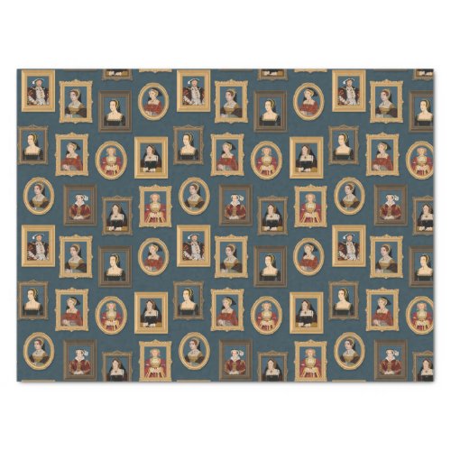 Henry VIII Six Wives Portraits in Frames Teal  Tissue Paper