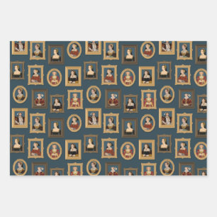 Henry VIII Six Wives Portraits in Frames Teal Wrapping Paper Sheets