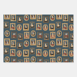 Henry VIII Six Wives Portraits in Frames Teal Wrapping Paper Sheets