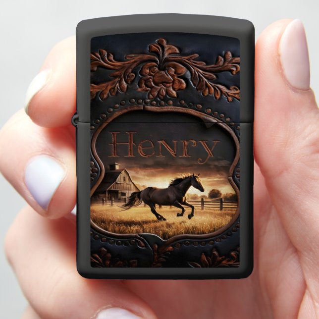 Henry's Ranch Horse at Sunset Zippo Lighter (In Hand)
