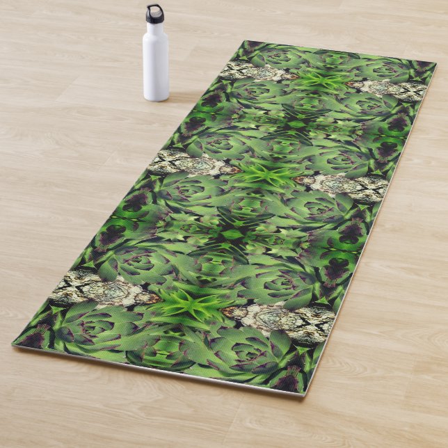 Hens And Chicks Garden Succulent Close Up Abstract Yoga Mat (In Situ)