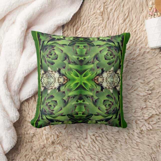 Hens And Chicks Garden Succulent Nature Art Throw Pillow (Blanket)