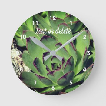 Hens And Chicks Garden Succulents Personalized Round Clock by SmilinEyesTreasures at Zazzle