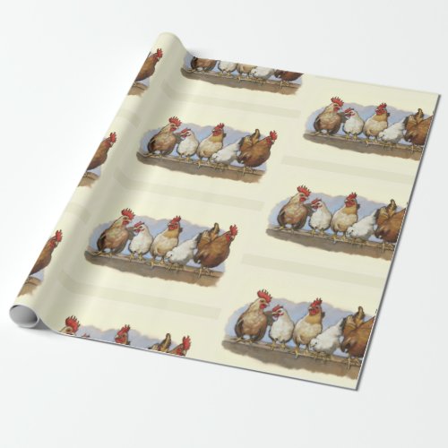 Hens and Roosters Chicken Art Poultry Wrapping Paper