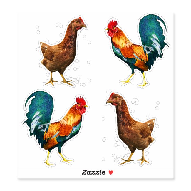 Hens and Roosters Contour Stickers