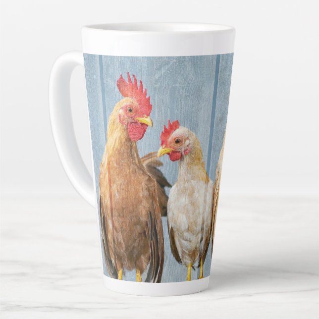 Hens Chicks Rooster Latte Mug (Left Angle)